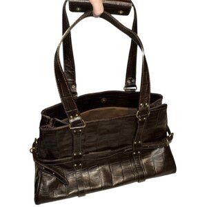 Hampton Hound NEW brown croc imprint shoulder handles dog carrier bag
